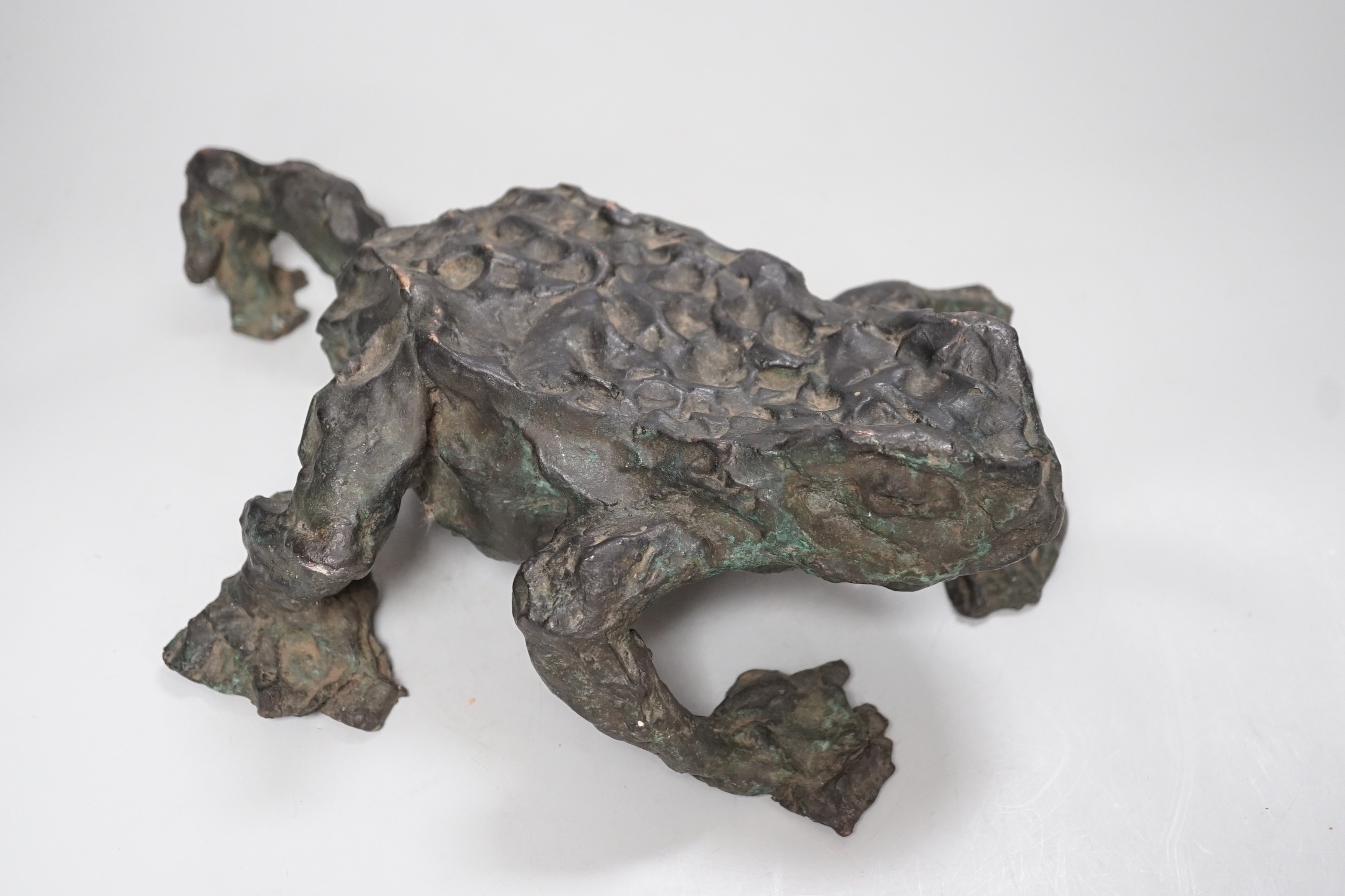 A large contemporary bronze model of a toad, 31cm long